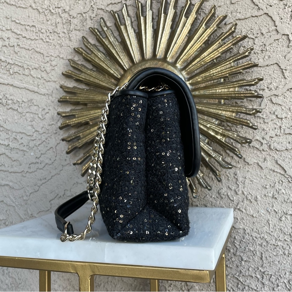 KATE SPADE Black & Gold Quilted Sequin Flap Chain Crossbody Shoulder Bag Purse - Picture 14 of 15